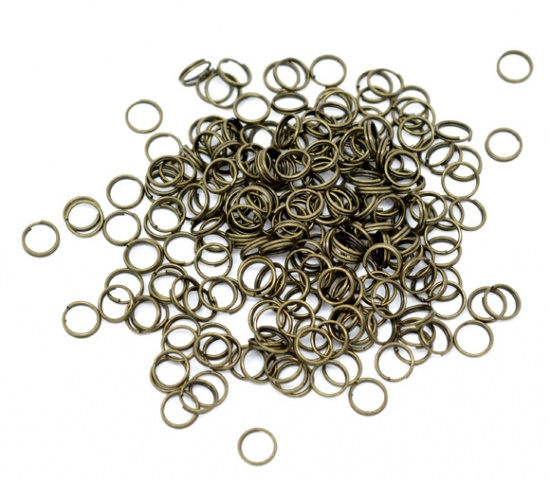 Picture of 0.7mm Iron Based Alloy Double Split Jump Rings Findings Round Antique Bronze 7mm Dia, 1000 PCs