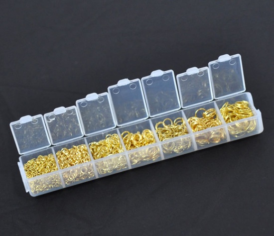 Immagine di Plastica + Lega Anello Aperto Schiaccini Perline Tondo Oro Placcato 3mm-9mm Dia, 1 Scatola
