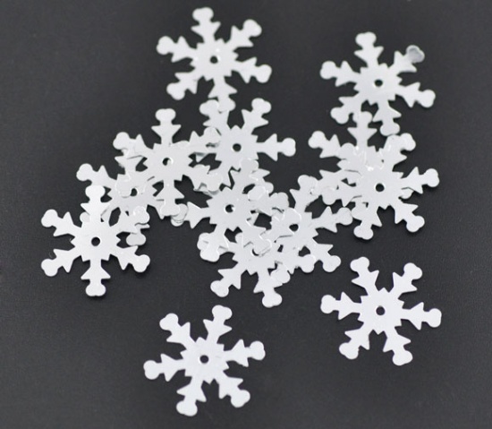 Picture of PVC Sequins Paillettes Christmas Snowflake Silvery White 19x17mm(6/8"x5/8"), 1000 PCs