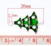 Picture of Charm Pendants Christmas Tree Silver Plated White Rhinestone Green Enamel 26mm(1") x 17mm( 5/8"), 10 PCs