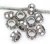Picture of Zinc Metal Alloy European Style Large Hole Charm Beads Round Antique Silver Dot Pattern Clear AB Color Rhinestone About 11mm Dia, Hole: Approx 4.7mm, 10 PCs