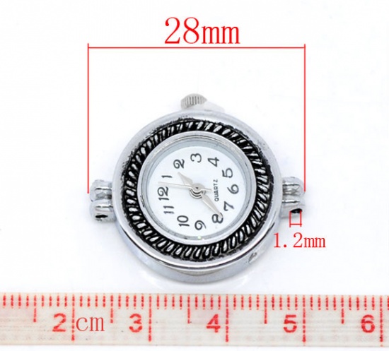 Picture of Alloy Watch Face Round Antique Silver Pattern Battery Included 28mm x 25mm(1 1/8"x1"), 2 PCs