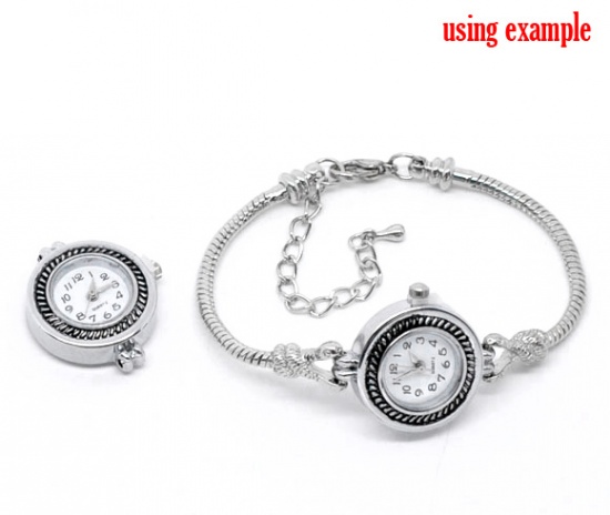 Picture of Alloy Watch Face Round Antique Silver Pattern Battery Included 28mm x 25mm(1 1/8"x1"), 2 PCs