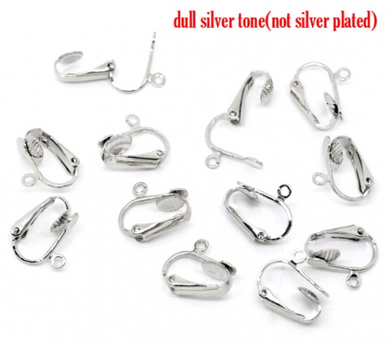 Picture of Brass Lever Back Clips Earring Findings Silver Tone W/ Loop 16mm( 5/8") x 14mm( 4/8"), 20 PCs                                                                                                                                                                 