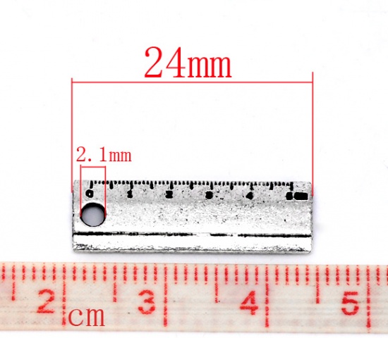 Picture of Antique Silver Color Ruler Charms Pendants 24x7.5mm, sold per packet of 50
