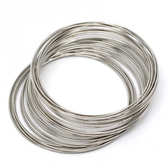 Picture of 200 Loops Steel Beading Wire Bracelets Components Round Silver Tone 0.6mm, 37mm - 40mm Dia.