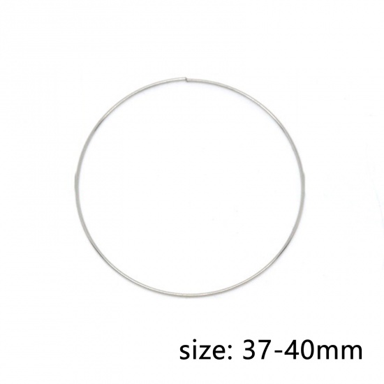 Picture of 200 Loops Steel Beading Wire Bracelets Components Round Silver Tone 0.6mm, 37mm - 40mm Dia.