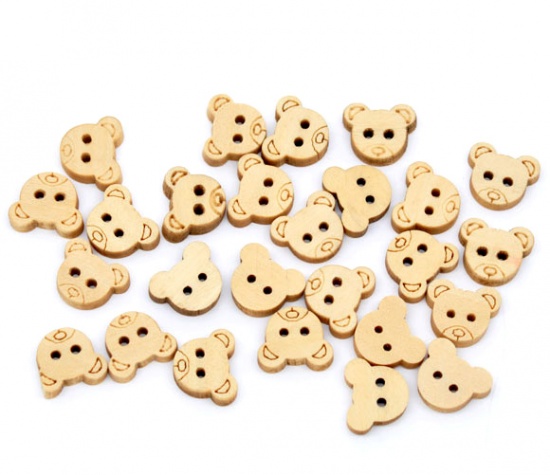 Picture of Wood Sewing Buttons Scrapbooking 2 Holes Teddy Bear Pale Yellow 13x11mm( 4/8" x 3/8"), 200 PCs