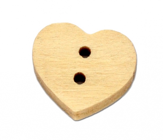 Bild von Holz Knöpfe zum aufnähen Herz Zwei Löcher Hellgold 13x11mm 200 Stück