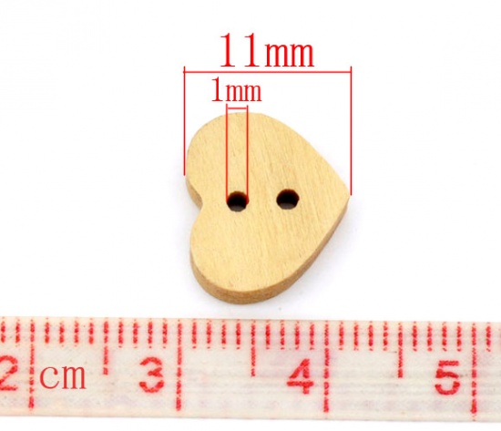 Picture of Wood Sewing Buttons Scrapbooking 2 Holes Heart Pale Yellow 13x11mm( 4/8" x 3/8"), 200 PCs