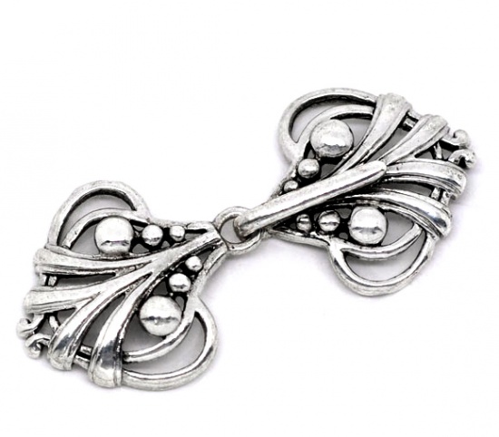 Picture of 5 PCs Brass Hook Clasps Heart Filigree Antique Silver Color