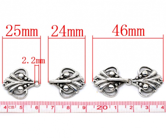 Picture of 5 PCs Brass Hook Clasps Heart Filigree Antique Silver Color