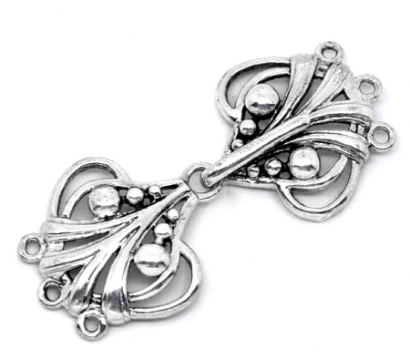 5 Stück Messing Geschichtete Schnallenverschlüsse für stapelbare mehrschichtige Halsketten-Armbänder Herz Filigran Antiksilber