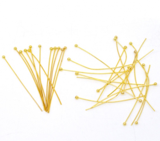Picture of Brass Ball Head Pins Gold Plated 3cm(1 1/8") long, 0.7mm (21 gauge), 400 PCs                                                                                                                                                                                  