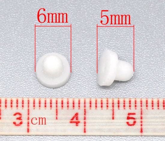 Picture of Rubber Ear Nuts Post Stopper Earring Findings Round White 6mm( 2/8") x 5mm( 2/8"), 500 PCs