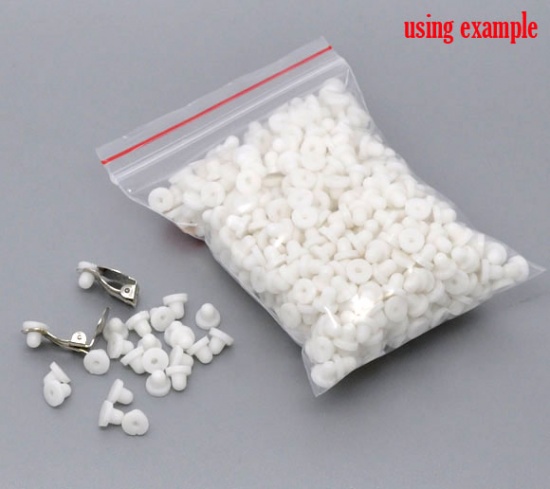 Picture of Rubber Ear Nuts Post Stopper Earring Findings Round White 6mm( 2/8") x 5mm( 2/8"), 500 PCs