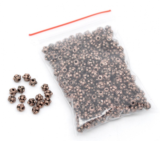Picture of Zinc Based Alloy Seed Beads Lantern Antique Copper Carved About 3.5mm x 3.5mm, Hole: Approx 0.7mm, 300 PCs