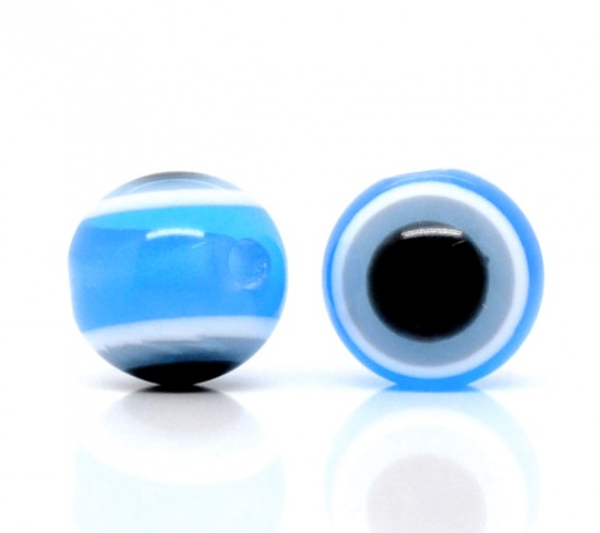 Picture of Resin Bubblegum Beads Ball Blue Evil Eye Pattern About 10mm Dia, Hole: Approx 2mm, 100 PCs