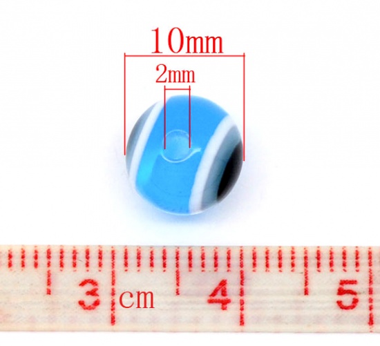 Immagine di Resina Separatori Perline Palla Blu Occhi Disegno Circa 10mm Dia, Foro: Circa 2mm, 100 Pz