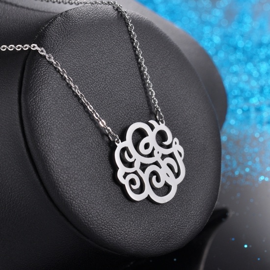 Picture of Stainless Steel Monogram Necklace Silver Tone Alphabet /Letter Message " G " 46cm(18 1/8") - 45cm(17 6/8") long, 1 Piece