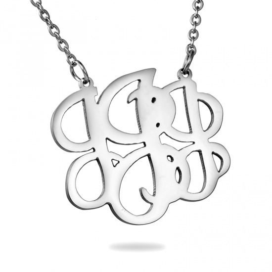 Picture of Stainless Steel Monogram Necklace Silver Tone Alphabet /Letter Message " I " 46cm(18 1/8") - 45cm(17 6/8") long, 1 Piece