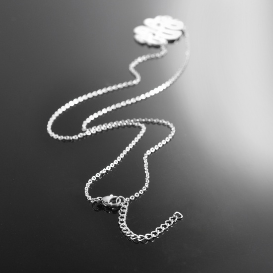 Picture of Stainless Steel Monogram Necklace Silver Tone Alphabet /Letter Message " J " 46cm(18 1/8") - 45cm(17 6/8") long, 1 Piece