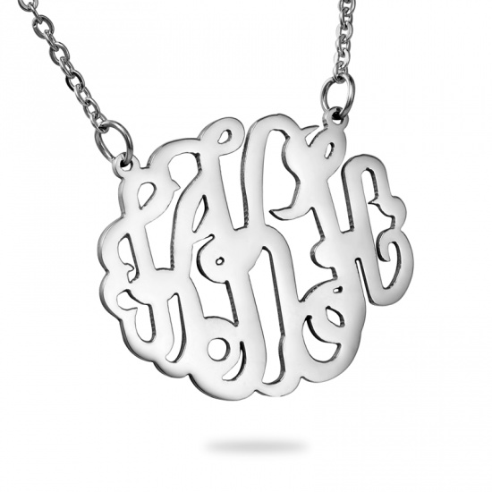 Picture of Stainless Steel Monogram Necklace Silver Tone Alphabet /Letter Message " K " 46cm(18 1/8") - 45cm(17 6/8") long, 1 Piece