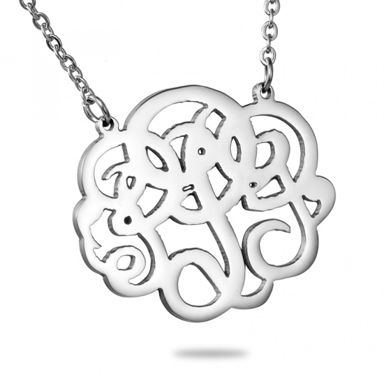 Picture of Stainless Steel Monogram Necklace Silver Tone Alphabet /Letter Message " P " 46cm(18 1/8") - 45cm(17 6/8") long, 1 Piece