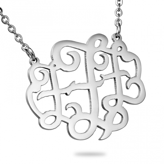 Picture of Stainless Steel Monogram Necklace Silver Tone Alphabet /Letter Message " Z " 46cm(18 1/8") - 45cm(17 6/8") long, 1 Piece
