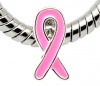Picture of Zinc Metal Alloy European Style Large Hole Charm Beads Ribbon Silver Plated Pink Enamel 11x5.5mm, 20 PCs