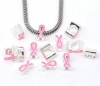 Picture of Zinc Metal Alloy European Style Large Hole Charm Beads Ribbon Silver Plated Pink Enamel 11x5.5mm, 20 PCs