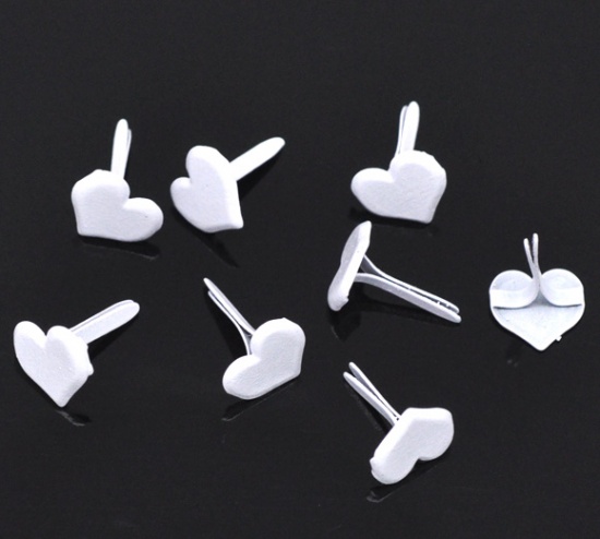 Picture of Alloy Metal Pastel Brads Scrapbooking Heart White 12x9mm(4/8"x3/8"), 100 PCs