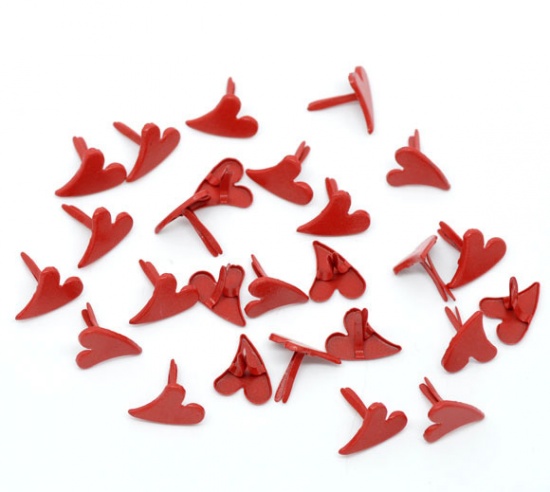 Imagen de Clavitos Aleación del Metal Del Zinc de Corazón,Rojo 12mm x 11mm, 100 Unidades