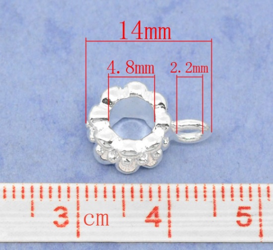 Immagine di Manico Perline Tondo Argento Placcato Cravatta a Farfalla Forma Adatto Braccialetto Europeo 14mm x 9mm , 30 Pz
