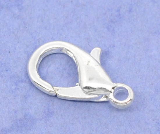 Picture of Zinc Based Alloy Lobster Clasps Silver Plated 14mm x 8mm, 50 PCs