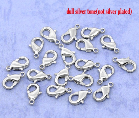 Picture of Brass Lobster Clasps Silver Tone 12mm( 4/8") x 7mm( 2/8"), 50 PCs                                                                                                                                                                                             