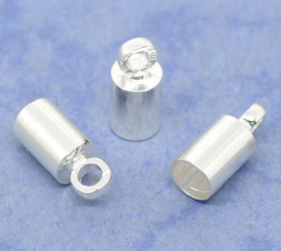 Picture of Silver Plated Necklace Cord End Tip Beads Caps W/Loop 9x4mm(fit 3mm cord), sold per packet of 200