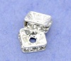 Bild von Messing Rondelle Spacer Perlen Zwischenperlen Quadrat Versilbert Weiß Strass ca. 6mm x 6mm, Loch:ca. 1.2mm, 20 Stück                                                                                                                                          