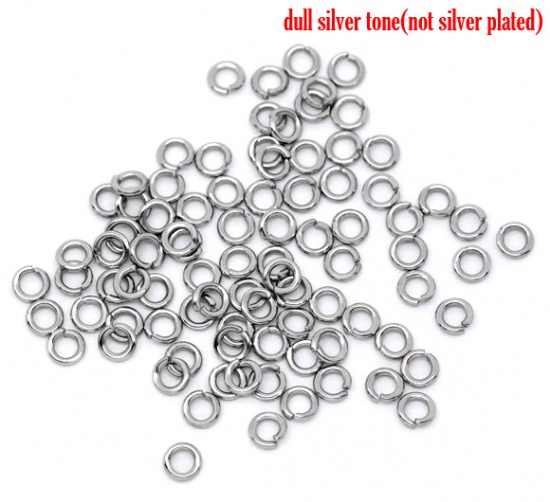 Picture of 304 Stainless Steel Open Jump Rings Findings Round Silver Tone 4mm( 1/8") Dia, 500 PCs