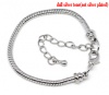 Picture of Copper European Style Snake Chain Charm Bracelets Silver Tone W/ Lobster Claw Clasp And Extender Chain For Kids/ Children 16cm long, 4 PCs