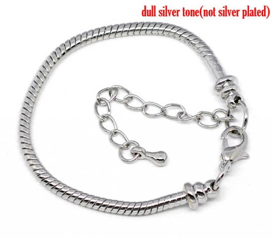 Picture of Copper European Style Snake Chain Charm Bracelets Silver Tone W/ Lobster Claw Clasp And Extender Chain For Kids/ Children 16cm long, 4 PCs