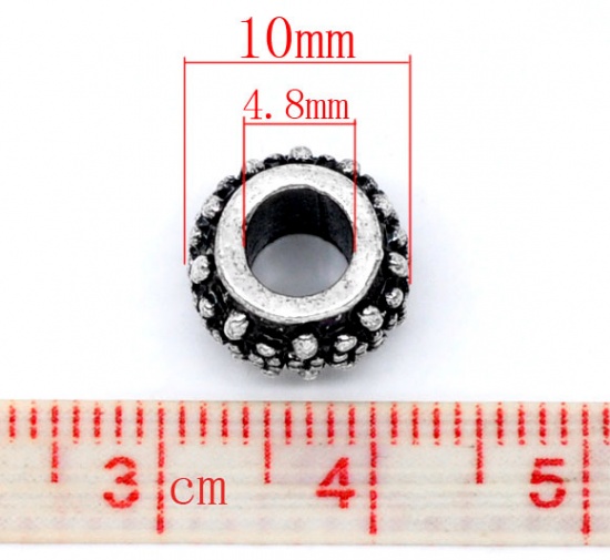 Picture of Zinc Metal Alloy European Style Large Hole Charm Beads Lantern Antique Silver Spot Pattern 11x9mm, 20 PCs