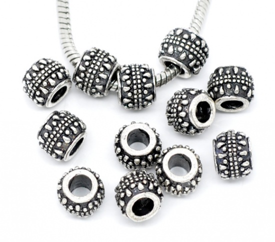 Picture of Zinc Metal Alloy European Style Large Hole Charm Beads Lantern Antique Silver Spot Pattern 11x9mm, 20 PCs