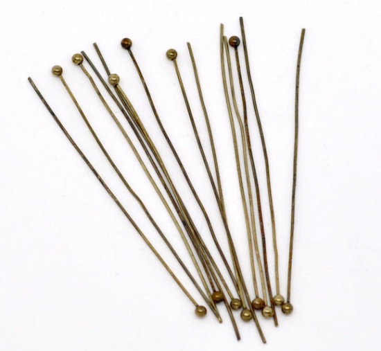 Picture of Brass Ball Head Pins Antique Bronze 50mm(2") long, 0.5mm(24 gauge), 300 PCs                                                                                                                                                                                   