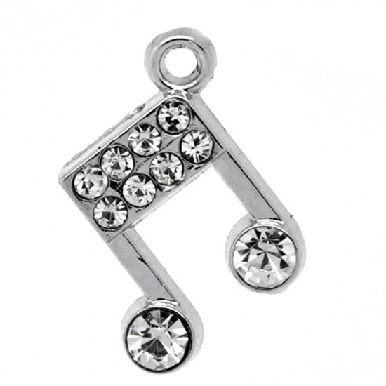 Picture of Silver Tone Rhinestone Musical Note Charm Pendants 17x15mm, sold per packet of 10