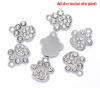 Picture of Silver Tone Rhinestone Bear's Paw Charm Pendants 18x16mm, sold per packet of 10