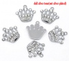 Picture of Silver Tone Rhinestone Crown Charm Pendants 21x20mm, sold per packet of 10