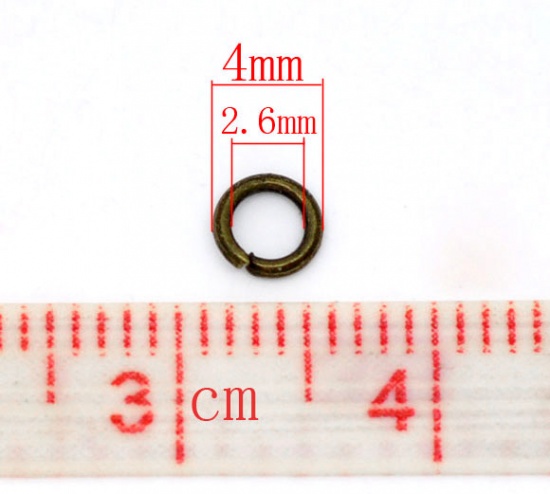 Picture of 0.7mm Iron Based Alloy Open Jump Rings Findings Round Antique Bronze 4mm Dia, 1500 PCs