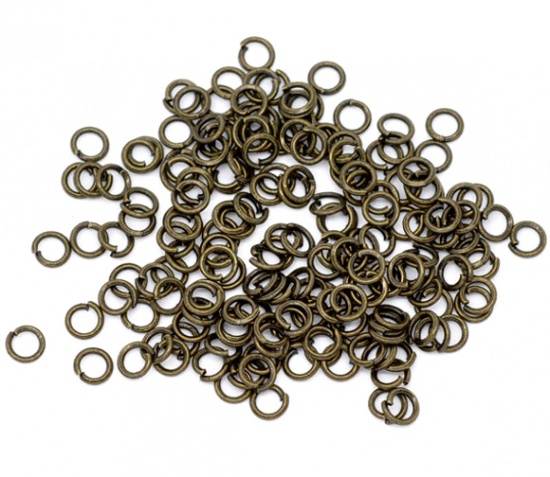 Picture of 0.7mm Iron Based Alloy Open Jump Rings Findings Round Antique Bronze 4mm Dia, 1500 PCs