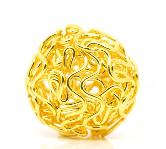 Picture of Alloy Twist Wire Beads Ball Gold Plated Hollow About 18mm Dia, 20 PCs